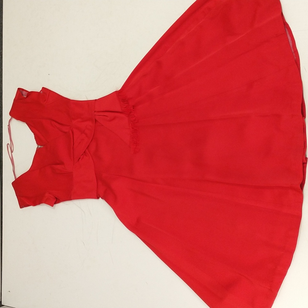 Red Satin Fifties Party Dress Vintage 50's Feminine Fit and Flare made in USA - Picture 11 of 14